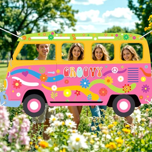 Large Hippie Bus Shaped Photo Prop 60s 70s Party Decorations Fabric Retro Van Prop Banner Hippie Bus Photo Prop Hippie Sel...