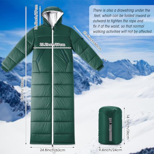 Macarrie Wearable Sleeping Bag for Adults with Sleeves and Hood, 74 Inch Long 0 Degree Cold Weather Insulated Weather Slee...
