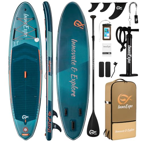 InnoExpo 11' Inflatable Stand Up Paddle Boards with Premium Accessories, Wide Stable SUP Paddle Board Design, Non-Slip Com...