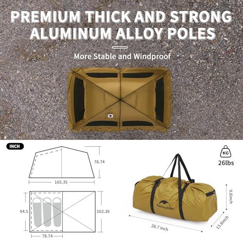 Naturehike Dune Hot Tent with Stove Jack,Double Layer 4 Season Tent,Waterproof 2-4 Person Tents for Camping