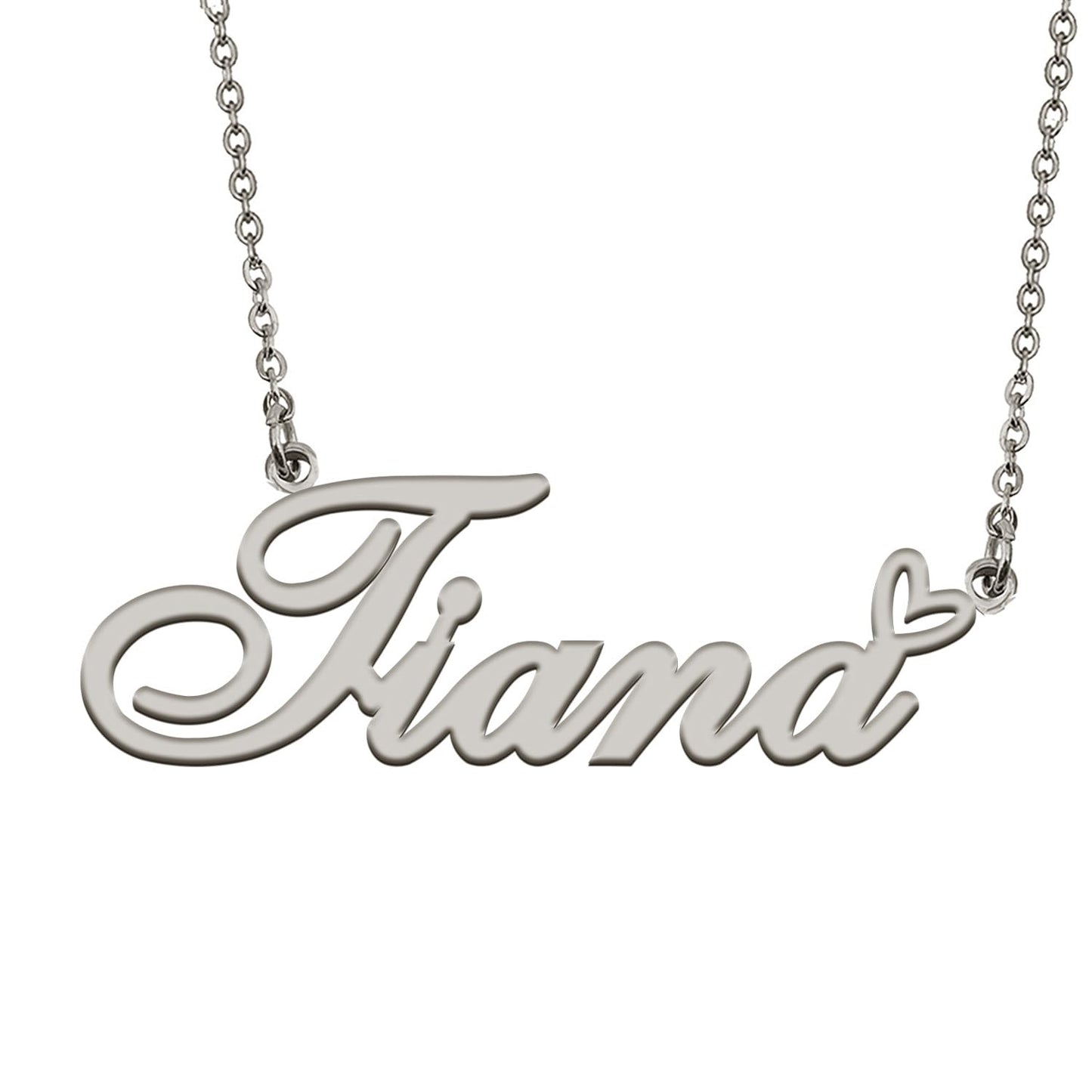 HUAN XUN Tiana Name Necklace with Heart Silver Initial Pendant Gifts Custom Name Necklaces for Women