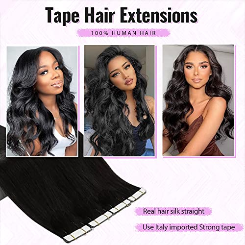 Tape in Hair Extensions for Black Women - Double Sided Body Wave Human Extensions for 4C Hair - Invisible Seamless Skin Weft 40pcs/Pack 100g 18Inch Remy PU Extension