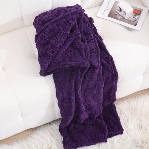 Linecooo Deep Purple Fleece Throw Blanket 50”×60” for Couch Sofa Bed,Super Soft Cozy Plush Microfiber Flannel Blanket with...