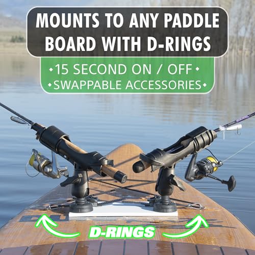 SUP Angler Lite Universal Paddle Board Mount with Paddle Board Fishing Rod Holders, Phone Holders, Cup Holders; Paddle Boa...