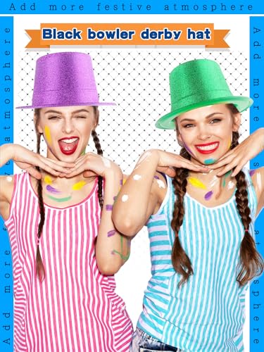 SGBETTER 24 Pack Neon Top Hats Glitter Plastic Top Hat Colorful Magician Hat Bright Party Hats for Adult Kids Photo Booth ...