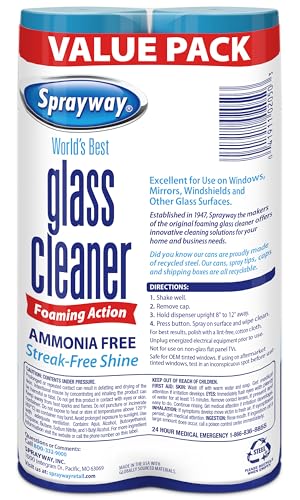 Sprayway Glass Cleaner Foaming Aerosol Spray, 19oz, Pack of 2 | Ammonia-Free, Streakless, Fast-Acting | Cleans & Polishes ...
