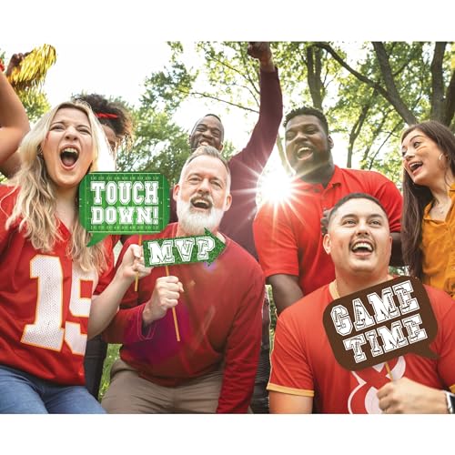 Football Photo Booth Props - 41-pc Kit with 8 x 10-Inch Signs, 60 Adhesive Pads, 45 Sticks - Superbowl & Tailgate Props