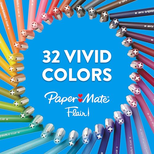 Paper Mate Felt Tip Pens, Flair Marker Pens, Medium Point, Assorted, 24 Count - Home, Office, Back to School, Teacher Supp...