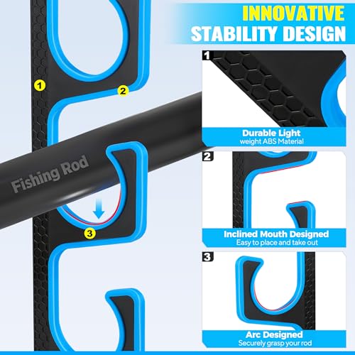 PLUSINNO H5P Fishing Rod/Pole Holders for Garage, Wall or Ceiling Mounted Fishing Rod Holder with Soft Protective Pad, Fis...