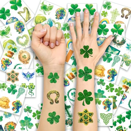 St. Patrick's Day Glitter Shamrock Temporary Tattoos & Face Stickers, St Patricks Day Decorations Accessories Waterproof S...