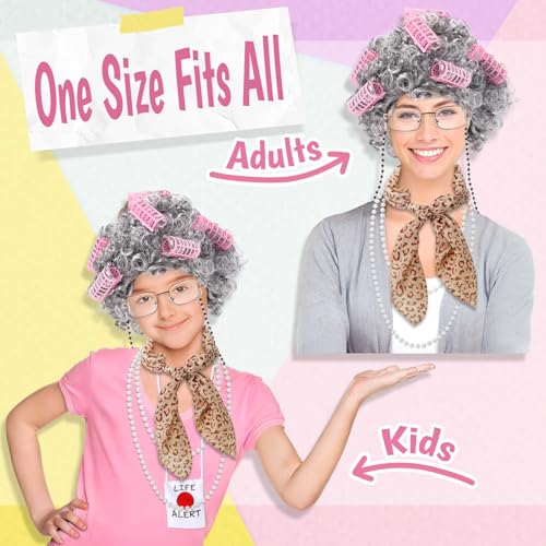 Boutrele Old Lady Costume for Kids Women,100 Days of School Costume Girls,Granny Grandma Costumes Wig Accessories