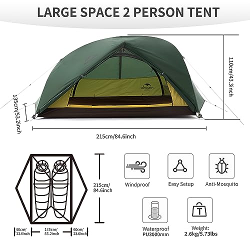 Naturehike Star River 2 Person Backpacking Tent, Lightweight Waterproof 2 Person Camping Tent, Double Layer Two Person Ten...