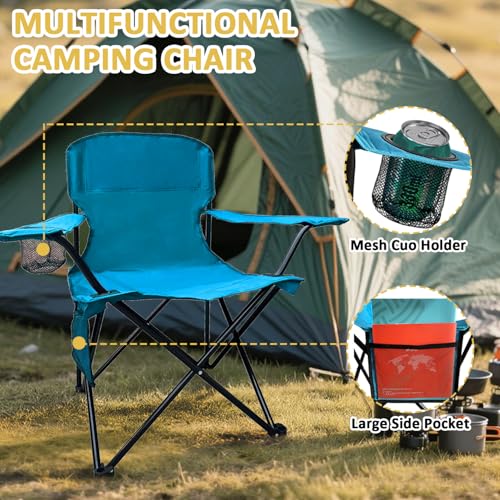 VOYSIGN Folding Camping Chair with Cup Holder & Storage Bag, 225lbs Capacity, Large Anti-Sink Feet, Breathable PE Coated F...
