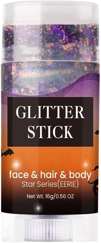 Halloween Body Glitter Stick, Holographic Sparkling Neon Outfit Singer Concert Music Rave Festival Party Accessories Hair and Face Glitter Gel. (Black & Orange & Purple)