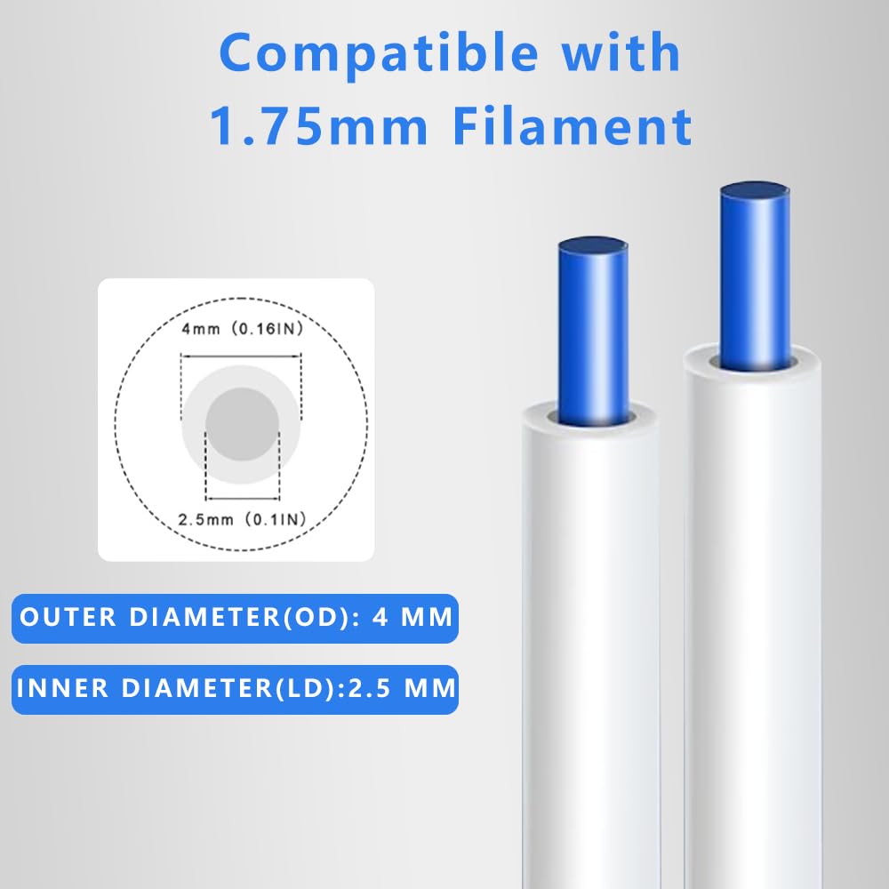 5M (16.4ft) PTFE Teflon Tube for 1.75mm Filament : 2.5mm ID×4mm OD Bowden Tube, for Bambulab AMS X1/ X1C/ P1P/ P1S/ A1/ A1 Mini, Prusa MMU3/ Direct Drive Extruder, with Tubing Cutter.