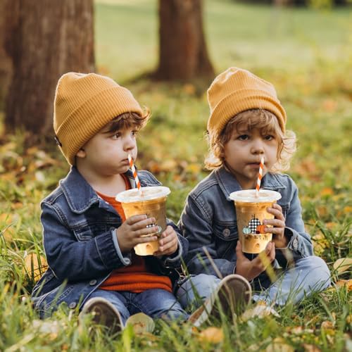 JarThenaAMCS 50Pcs Fall Plastic Cups with Lids and Straws Black White Plaid Pumpkin Clear Plastic Cups 12oz Pumpkin Dispos...