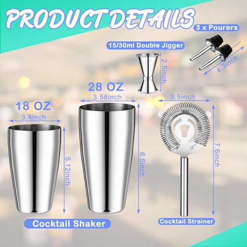 FoldTier 15 Pcs Cocktail Shaker Set Bartender Kit Boston Shaker Professional Bar Gifts with 18oz and 28oz Stainless Steel ...