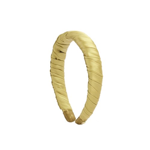 EVITA PERONI Black Mulberry Silk Fabric Wide Hard Hair Wrap Band Headband Accessories for Women-Mustard Green