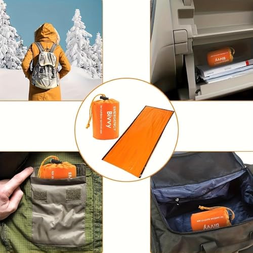 Emergency Sleeping Bag Portable Thermal Bivy Sack Waterproof Lightweight Blanket Survival Gear with Compass