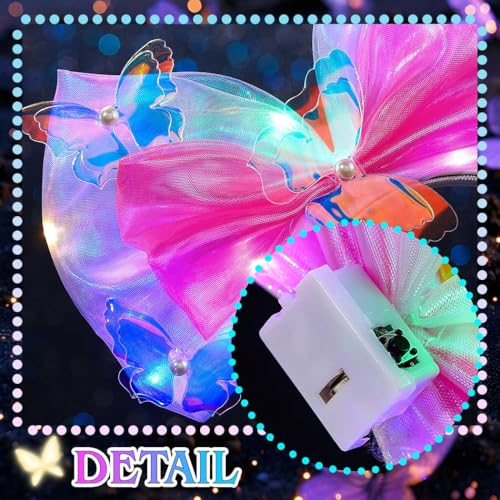 JONKY Light up Hair Bow Pink Butterfly Headband for Women (Pink, one size)