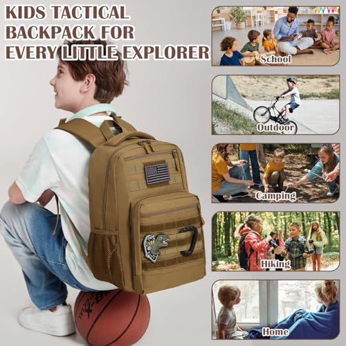 SunForMorning Kids Tactical Backpack Army Molle Bookbag Military Boys Backpack for School, Outdoor, Camping, Brown