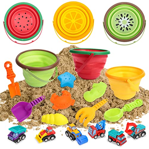 Beach Sand Toys Set for Kids, Silicone Collapsible Foldable Beach Bucket Travel Beach Toys for Summer Outdoor Camping and ...