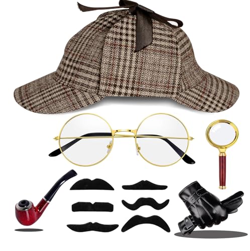 wevgbv Detective Costume Accessories Set, Detective Hat Dress up Costume for Adults Men Women, Halloween Spy Costumes