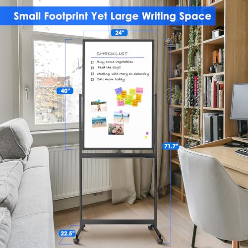 maxtek Magnetic Mobile White Board, 40 x 24 Double Sided Dry Erase Board Rolling Whiteboard, Aluminum Frame Standing White...