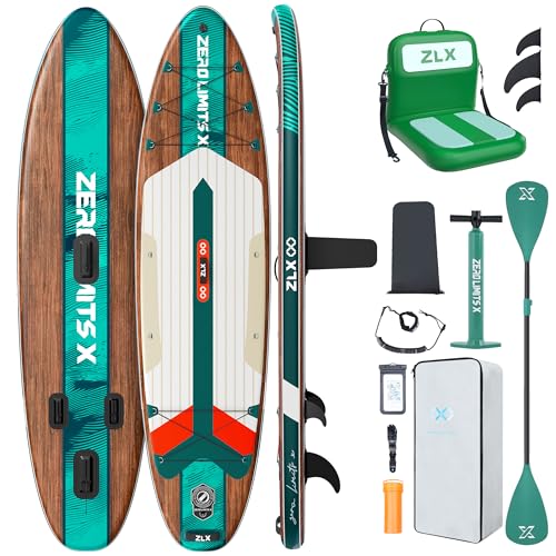 ZLX Inflatable Stand Up Paddle Board, 10'6" SUP Non-Slip Stable Deck Pad, Unique Center Fin, Premium Accessories, Portable...