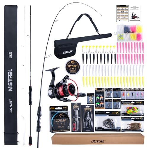 Goture Fishing Rod and Reel Combos, 2-Piece Ultralight Trout Fishing Pole Spinning Reel Line Lures Set with Carrier Bag, S...