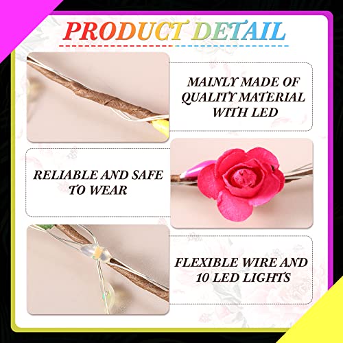 Yunsailing 64 Pcs Mardi Gras Light up Flower Crown LED Glow Party Headband Girl Headpiece Glowing Floral Headdress(Classic)