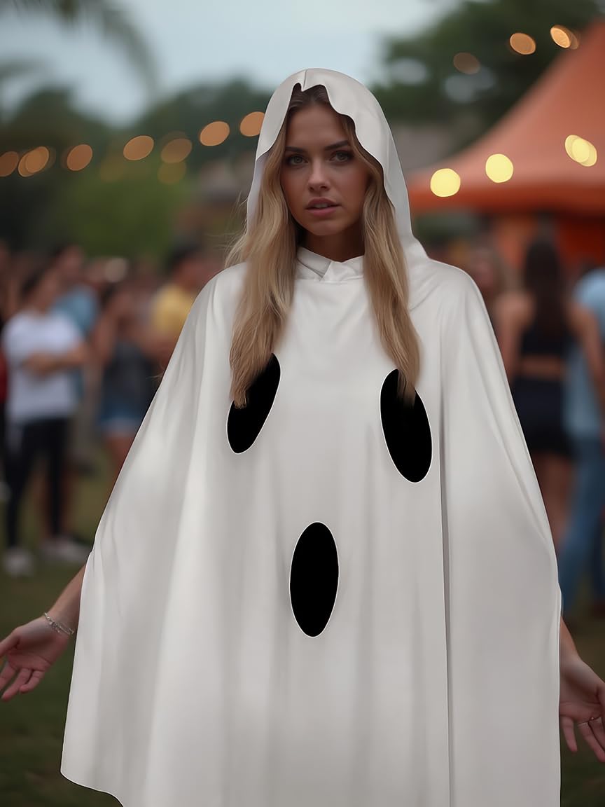 MCJC Ghost Poncho Costume for Women Halloween Costume adult with Hood