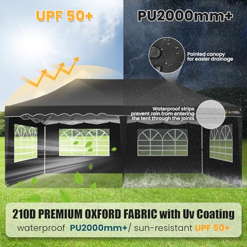 HOTEEL 10×20 Pop Up Canopy with 6 Sidewalls, UV 50+ and Waterproof Canopy Tent, Thickened Frame, Large Space Easy Pop Up C...