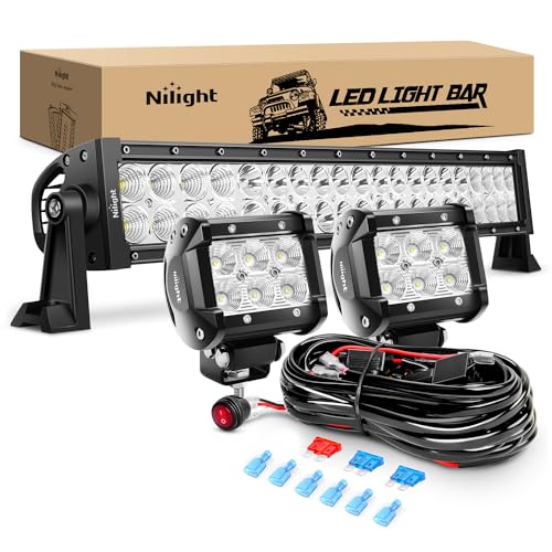 Nilight - ZH004 22Inch 120W Spot Flood Combo Led Light Bar 2PCS 4Inch 18W Flood LED Pods Fog Lights with 16AWG Wiring Harn...