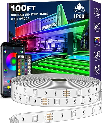 AILBTON 100ft Outdoor LED Strip Lights Waterproof,IP68 Outside Led Light Strips Waterproof with Bluetooth App Remote Contr...