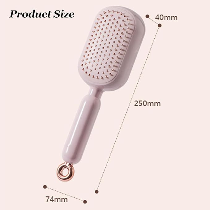 Self Cleaning Hair Brush, Retractable Hair Brush, Retractable Cushion Massage Comb, Easy Clean, One-pull Clean Anti Static Brushs, Hairs Styling Tools for All Hairs Types (Pink)