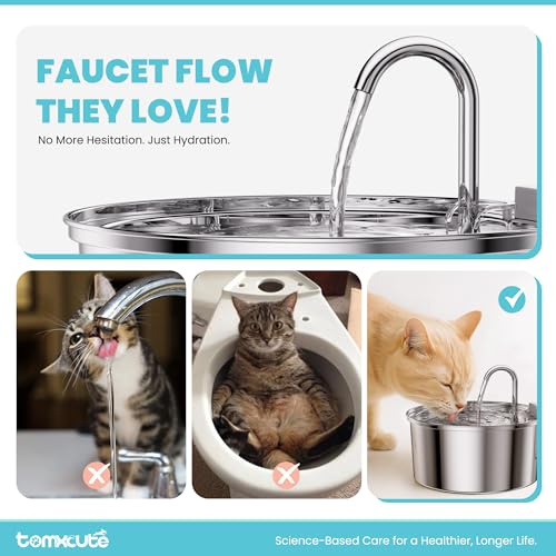 Tomxcute Cat Water Fountain, 3.2L/108oz Automatic Stainless Steel Pet Fountain Dog Water Dispenser, Ultra-Quiet Pump and 3...