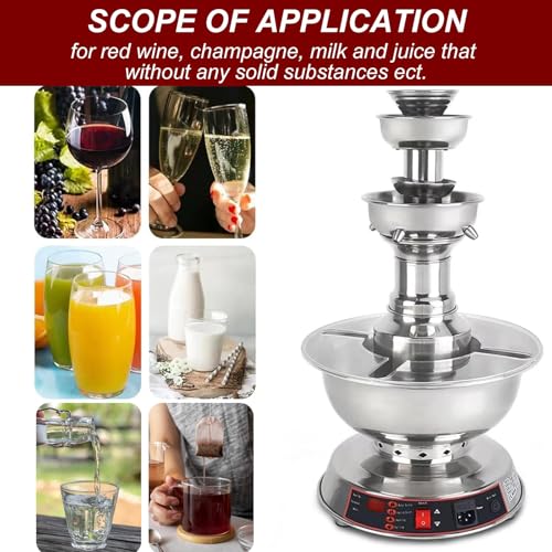 HCAUYNN Parties Drink Fountains, Large Capacity Wine Fountain Machine 120W, 3-Tier Stainless Steel Commercial Beverage Dis...