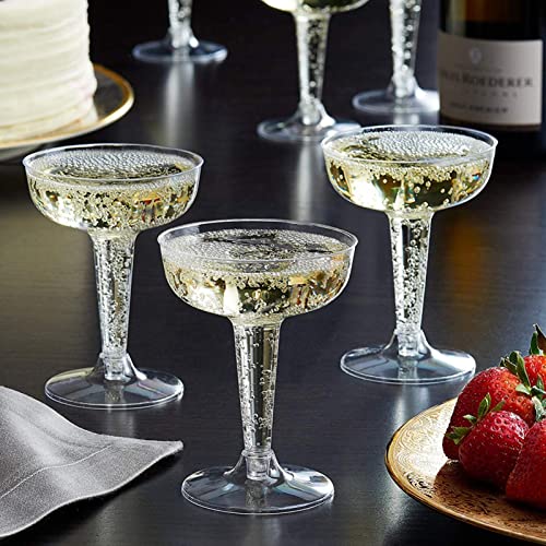 Hacaroa 75 Pack Plastic Champagne Coupe, 4 Oz Champagne Glasses Cocktail Glasses, Disposable Party Stem Cups Dessert Cups ...