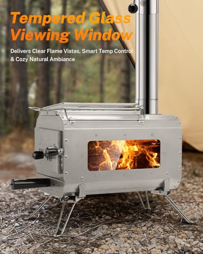 Gonex Hot Tent Stove, Portable Wood Burning Camping Stove with Ash Drawer & Large Firebox for Tent, Outdoor, Heating, Cook...