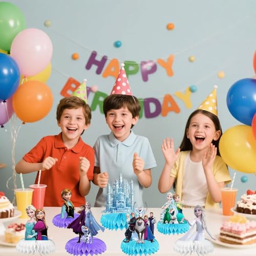 7 Pcs Cute Party Supplies, Cartoon Birthday Party Decorations, Blue Honeycomb Centerpieces for Table