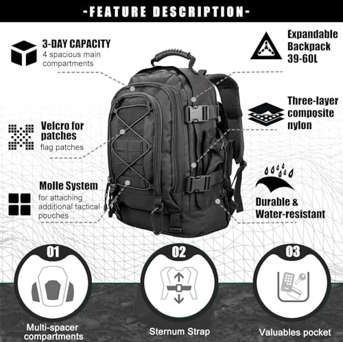 Miramrax Tactical Backpack Military Army Daypack - Assault Pack for Men Molle Backpacks Bug Out Bag 3 Day Pack for Hiking ...