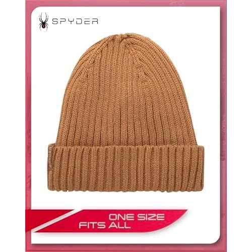 Spyder Women's Beanie - Cozy Plush Sherpa Lined Ribbed Cuff Winter Hat for Women with Embroidered and Woven Logo Patch