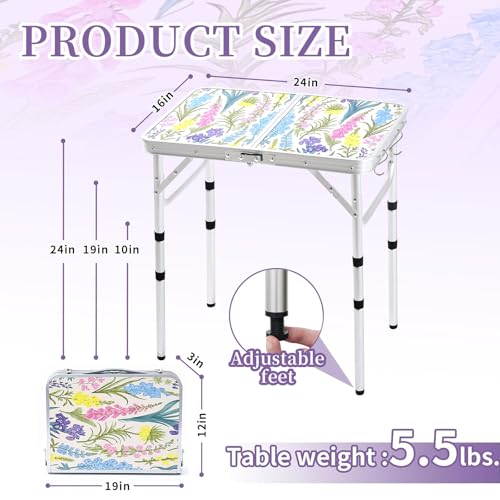 Yriuat Folding Camping Table 2ft Portable Pinic Table Adjustable Height Small Card Table Aluminum Foldable Lightweight wit...