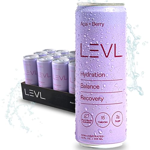 LEVL Functional Hydration Drink - Acaí + Berry (Non-Carbonated) Pure Water, Real Fruit, Adaptogens, Electrolytes | All-Nat...