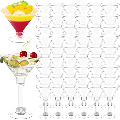 WUWEOT 60 Pack Plastic Martini Glasses, 5 Oz Tall Cocktail Glasses, Unbreakable Appetizer Dessert Cups Drinkware for Home ...