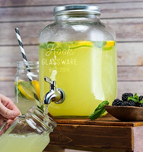 Kook Glass Drink Dispenser, with Leak-Proof Stainless Steel Spigot, Clear Mason Jar, Beverage Storage for Fridge, for Wate...