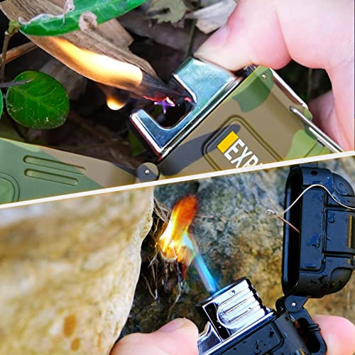 2 Pack Waterproof Lighter Outdoor Windproof Torch Lighters Dual Arc Butane Electric Lighters USB Rechargeable Lighters Fla...
