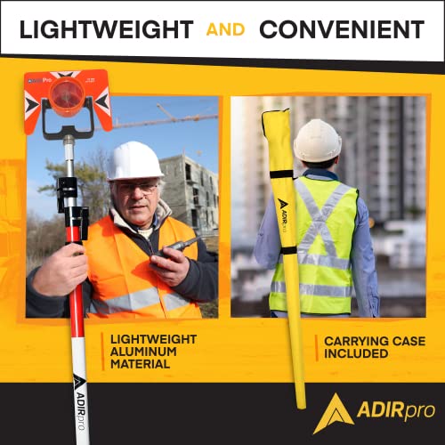 AdirPro Aluminum Prism Pole - Telescopic 12’ (3.7m) – Fixed Adapter Tip – Quick Release Clamp - Metric Graduation - Strong...