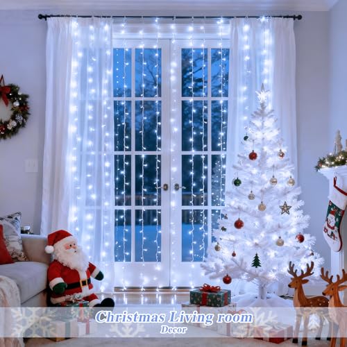JMEXSUSS 200 LED Fairy Curtain Lights Battery Operated & USB Plug in - Remote Curtain String Lights for Bedroom with 8 Mod...